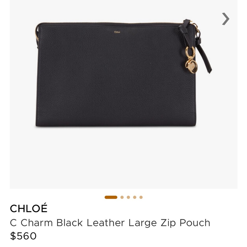 CHLOÉ C Charm Black Leather Large Zip Pouch NWT